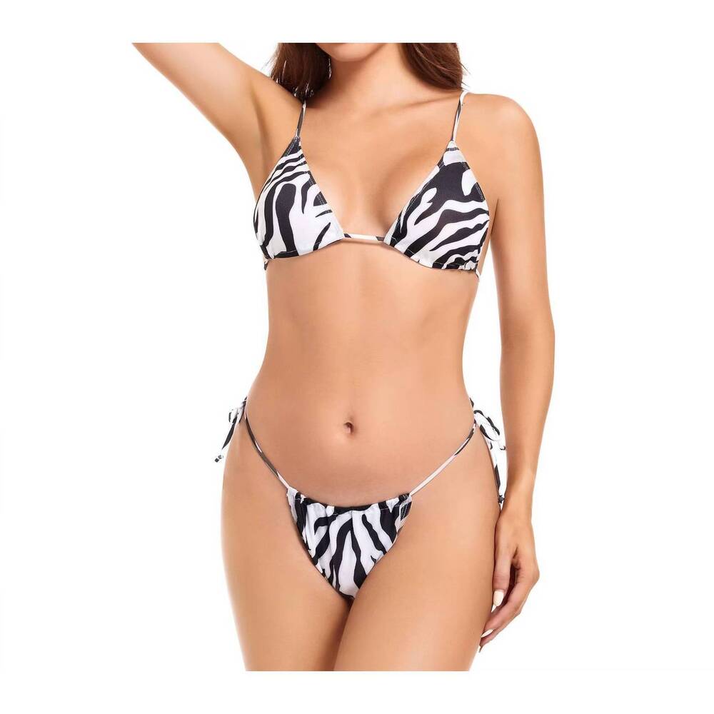 NEW REVYL & RAV tan through triangle bikini top in zebra